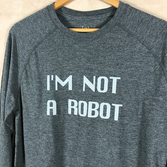GEORGE Men's I AM NOT A ROBOT Long Sleeve Gray Crewneck MEDIUM - Picture 3 of 4